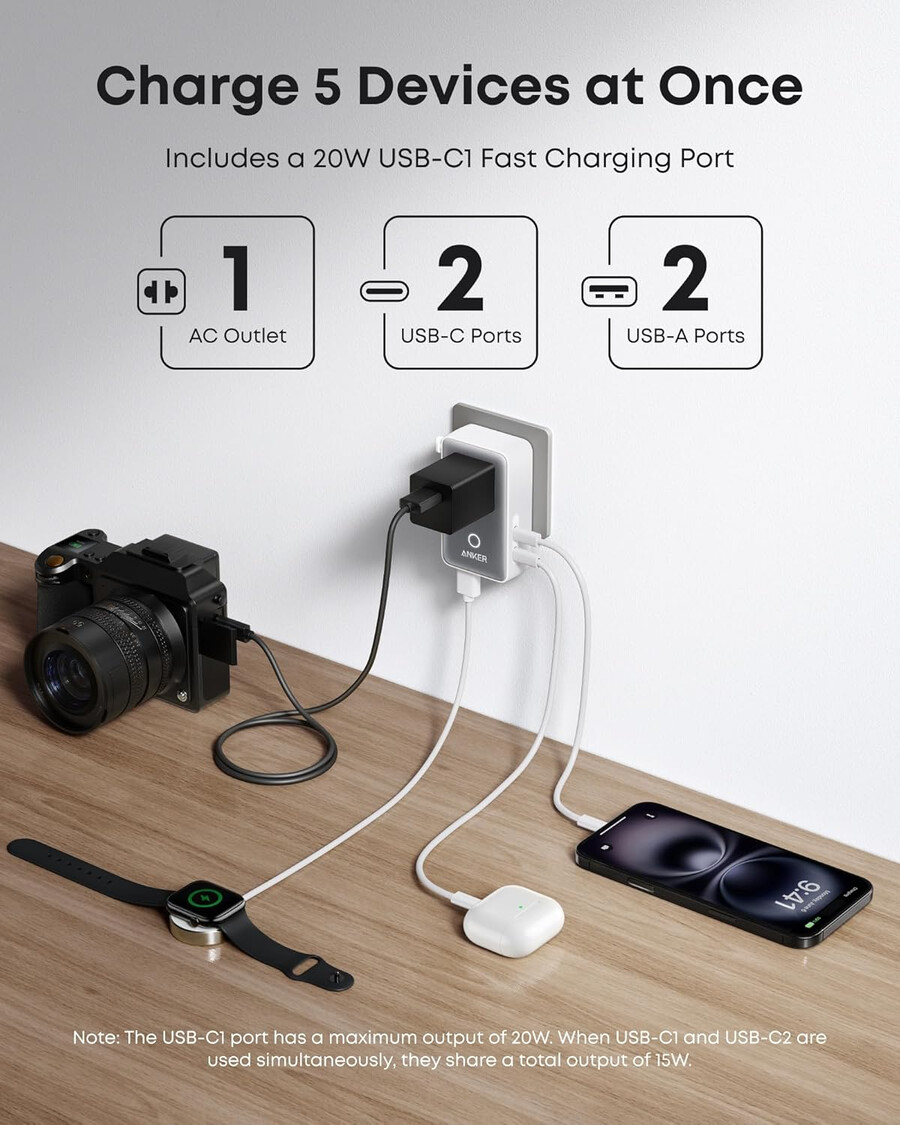 anker nano travel adapter 5-in-1 20w 1-pack